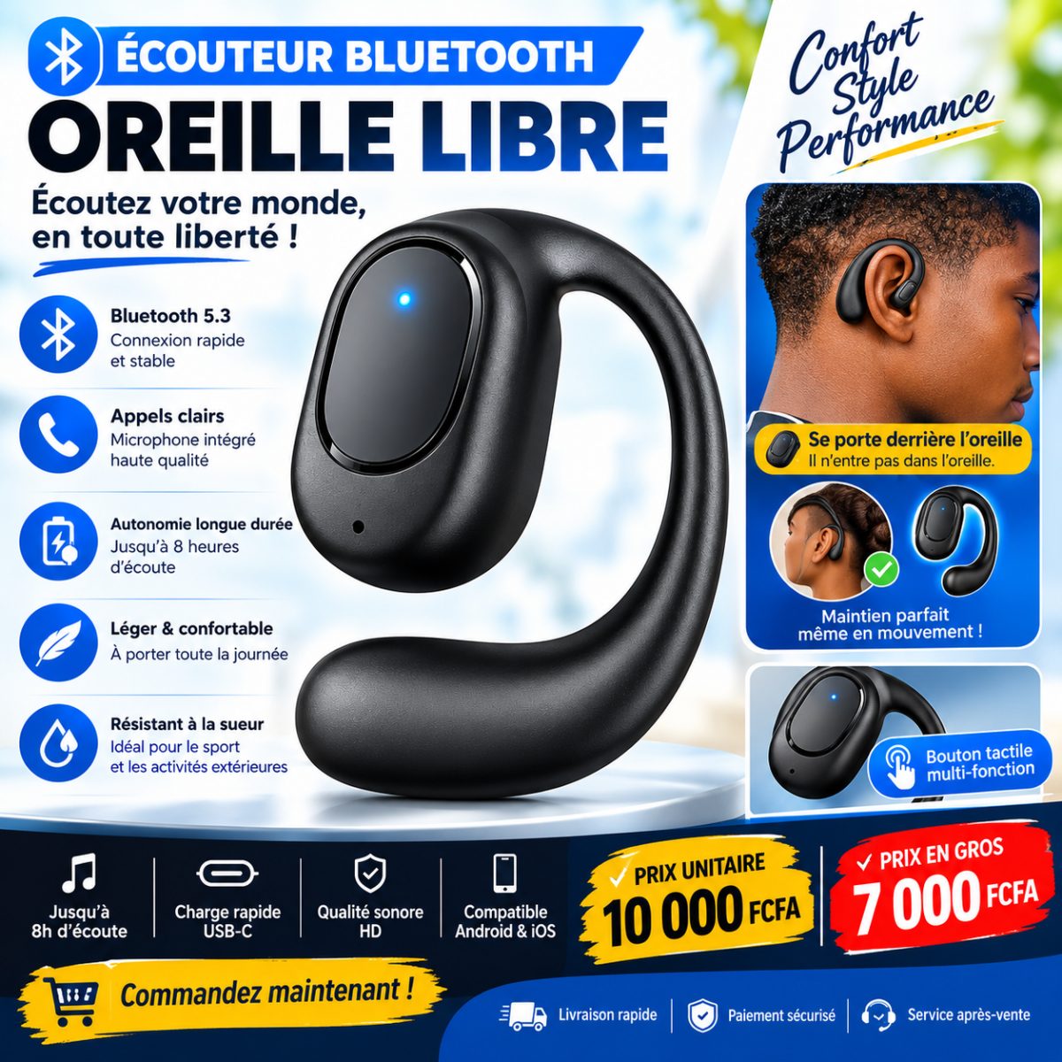 Écouteurs bluetooth connecté sans fil