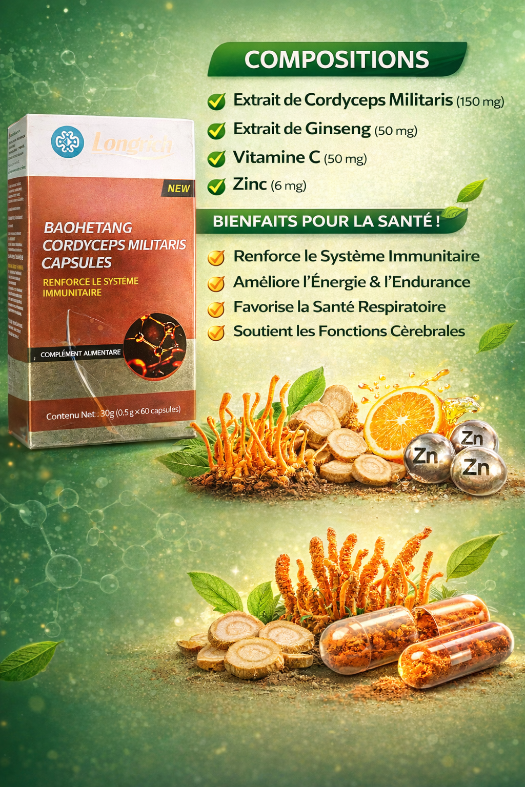 Cordyceps militaris gélules longrich