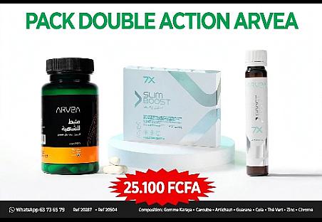 PACK MINCEUR DOUBLE ACTION ARVEA – COUPE FAIM 60 GÉLULES + 7X SLIM BOOST 7 SHOTS – 25.100 FCFA